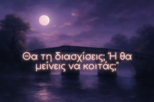 © 2025 Vasiliki "Queen" Papadatou, Original Concept & Creative Direction. AI-assisted digital artwork featuring an ancent bridge standing at moonlight- symbolizing path not yer crossed. All rights reserved.